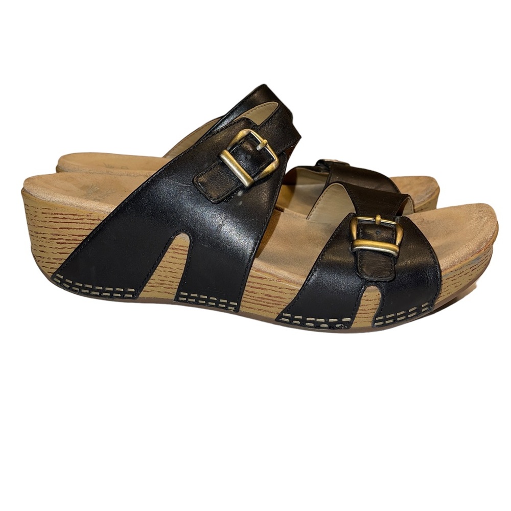 Dansko Womens Sandals Size 41 US Size 10 Black Strappy Wedge Slip On Adjustable